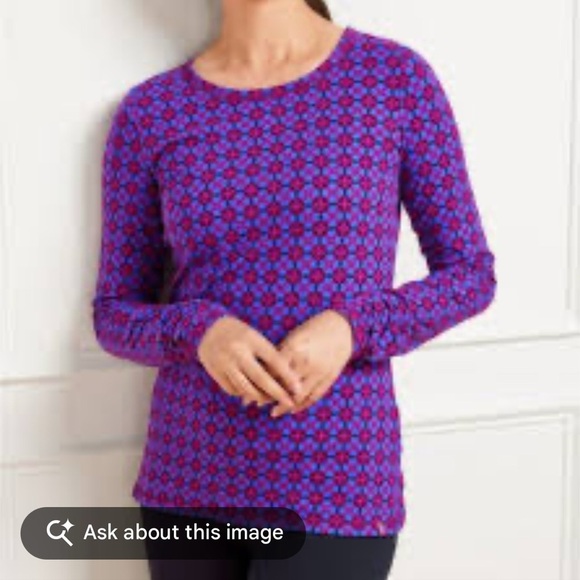 Talbots Tops - Talbots Size XL Supersoft Jersey Long Sleeve in Purple Geometric Daisy Print NEW